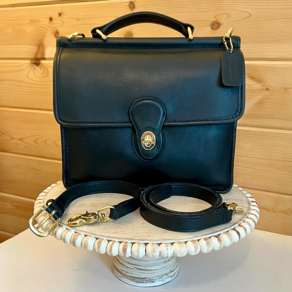 ‼️SOLD‼️ Vintage COACH WILLIS Black Leather Satchel Bag w/Brass 9927 Costa Rica